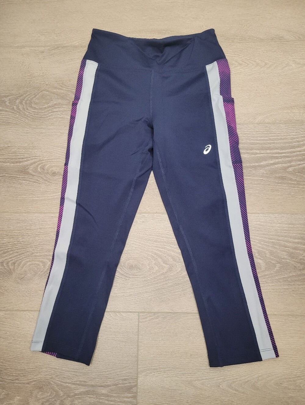 Asics Navy Blue & Purple Leggings Pant Size: M